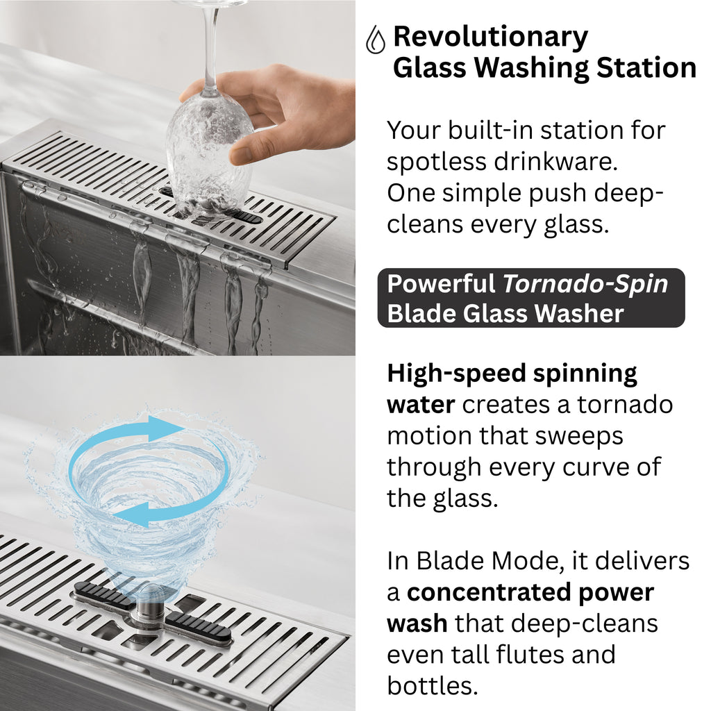 FORNO ACQUA 33 in. Drop-In/Undermount 3-Level Workstation Sink with Waterfall Faucet & Glass Rinser