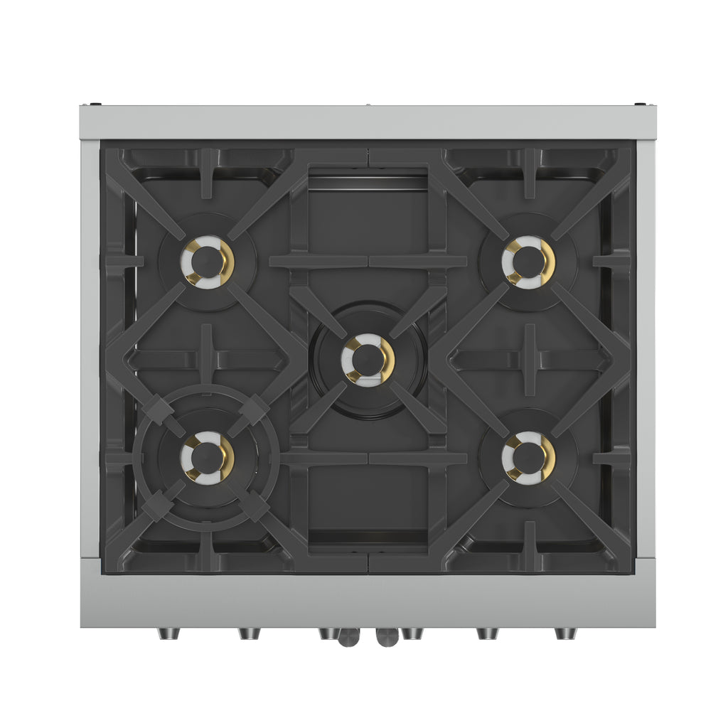 Forno Capriasca 30-Inch Freestanding French Door Gas Range, 4 Burners, Convection Oven, Energy Efficient