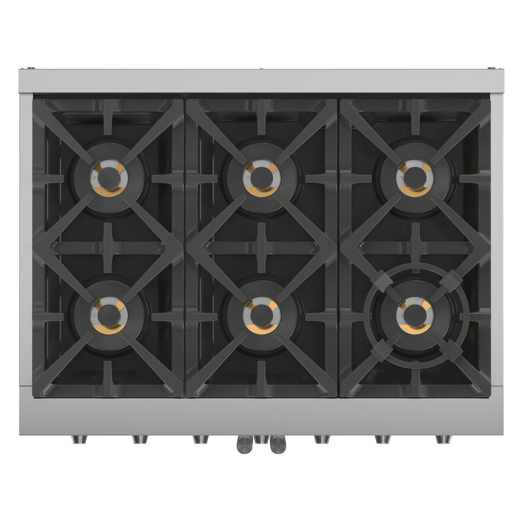 Forno Capriasca 36-Inch Freestanding French Door Gas Range, 6 Burners, Convection Oven, Energy Efficient