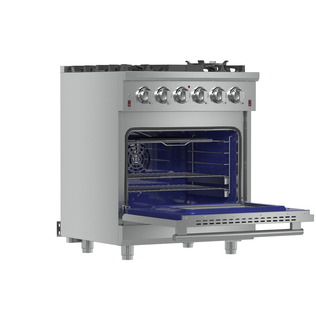 Forno Massimo 30-Inch Freestanding Gas Range, 5 Burners, True Convection Oven