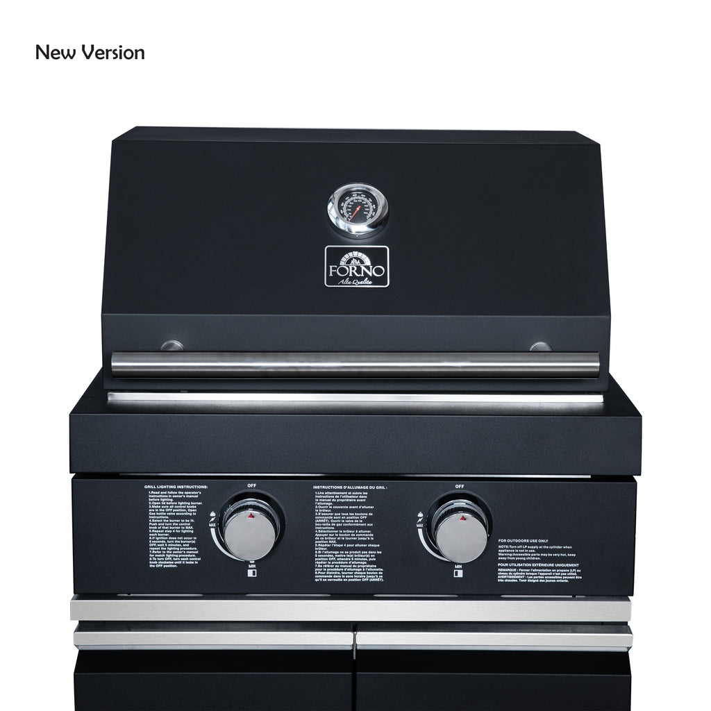 Forno All’Aperto 99,600 BTU Outdoor Kitchen, 5 Burners, Infrared Burners, Side Burner, Black Sintered Stone Countertops, Gas Pizza Oven, Sink Module, Bar & Beverage Center