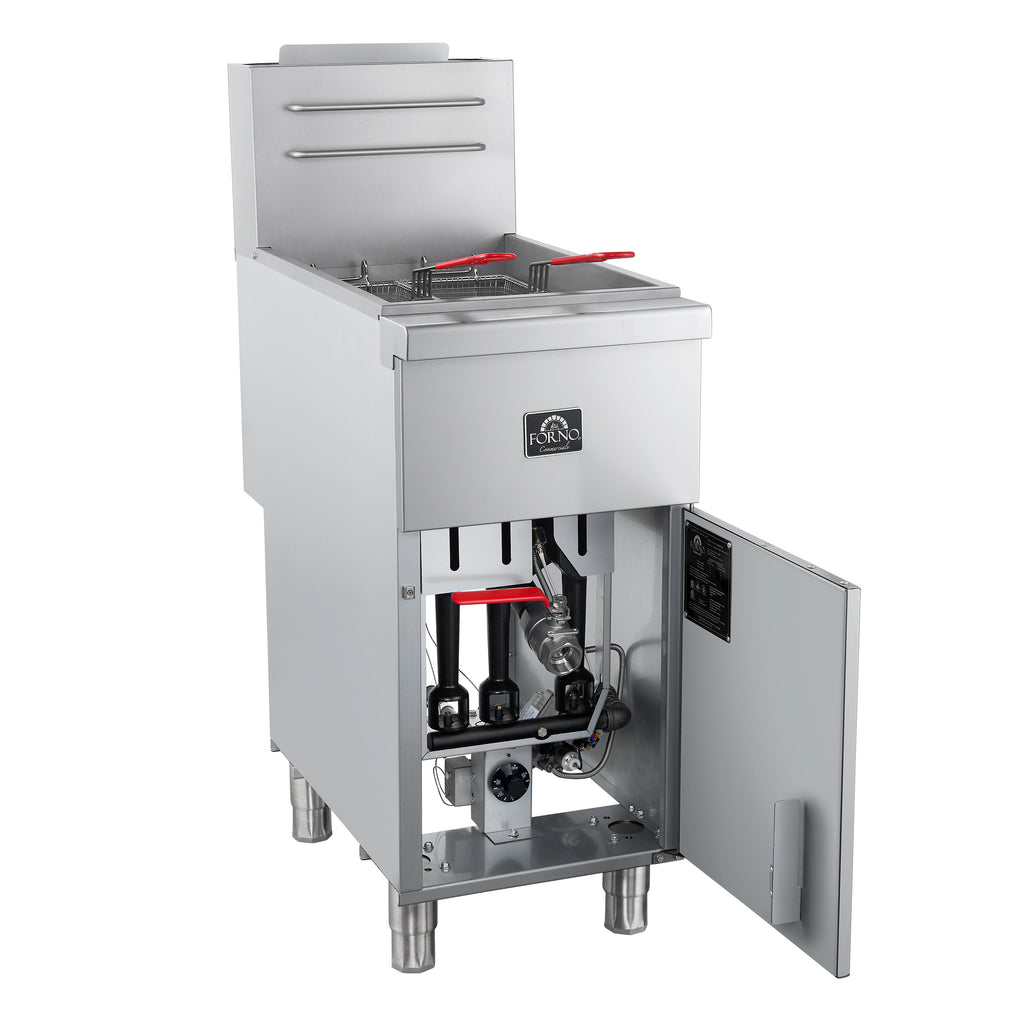 Forno Commerciale Natural Gas Deep Fryer, 3 Burners 90,000 BTU, 40 lbs, Millivolt Control