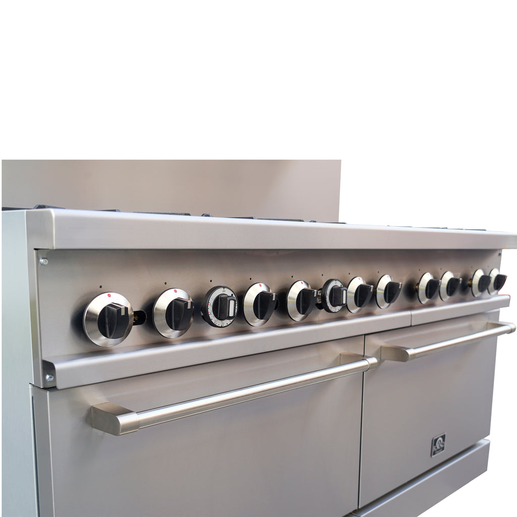 Forno Commerciale 60 Inch Stainless Steel Gas Range, 10 Burners 300,000 BTU Total, 9.3 cu.ft. Ovens