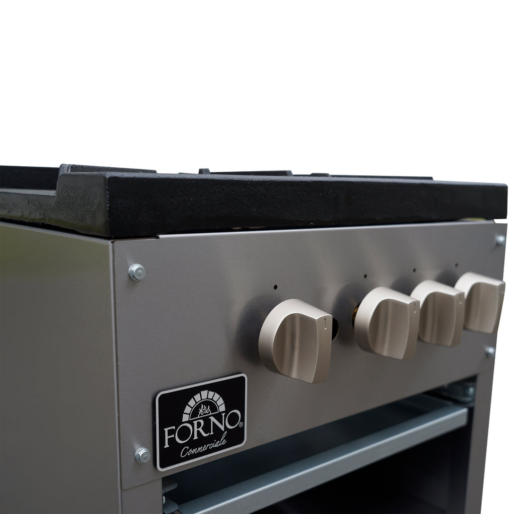 Forno Commerciale gas stock pot range, 2 powerful 3-ring burners, 160,000 BTU, durable stainless steel, heavy-duty cast iron grates