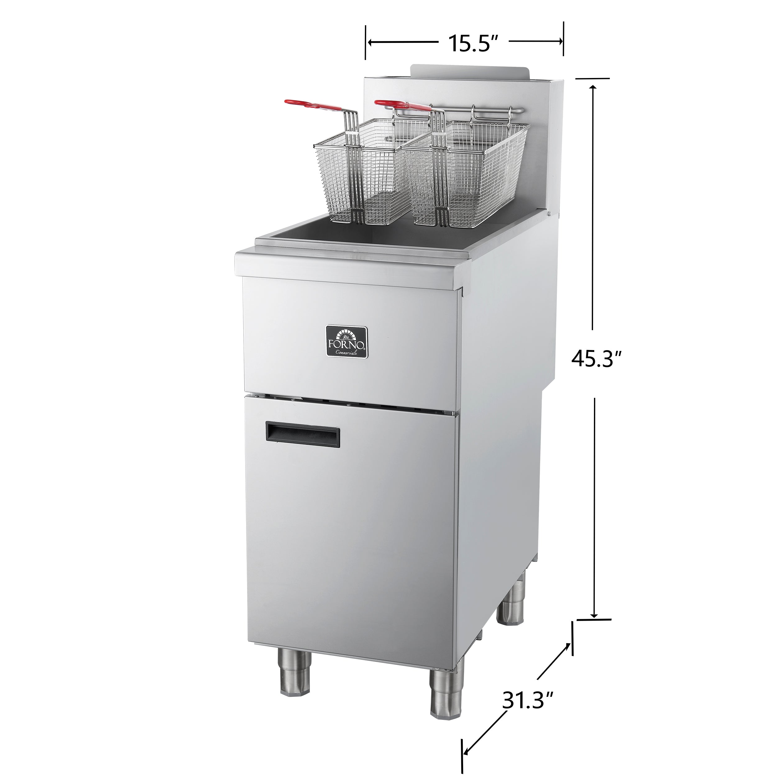 Forno Commerciale Propane Gas Deep Fryer, 3 Burners 90,000 BTU, 40 lbs Oil Capacity