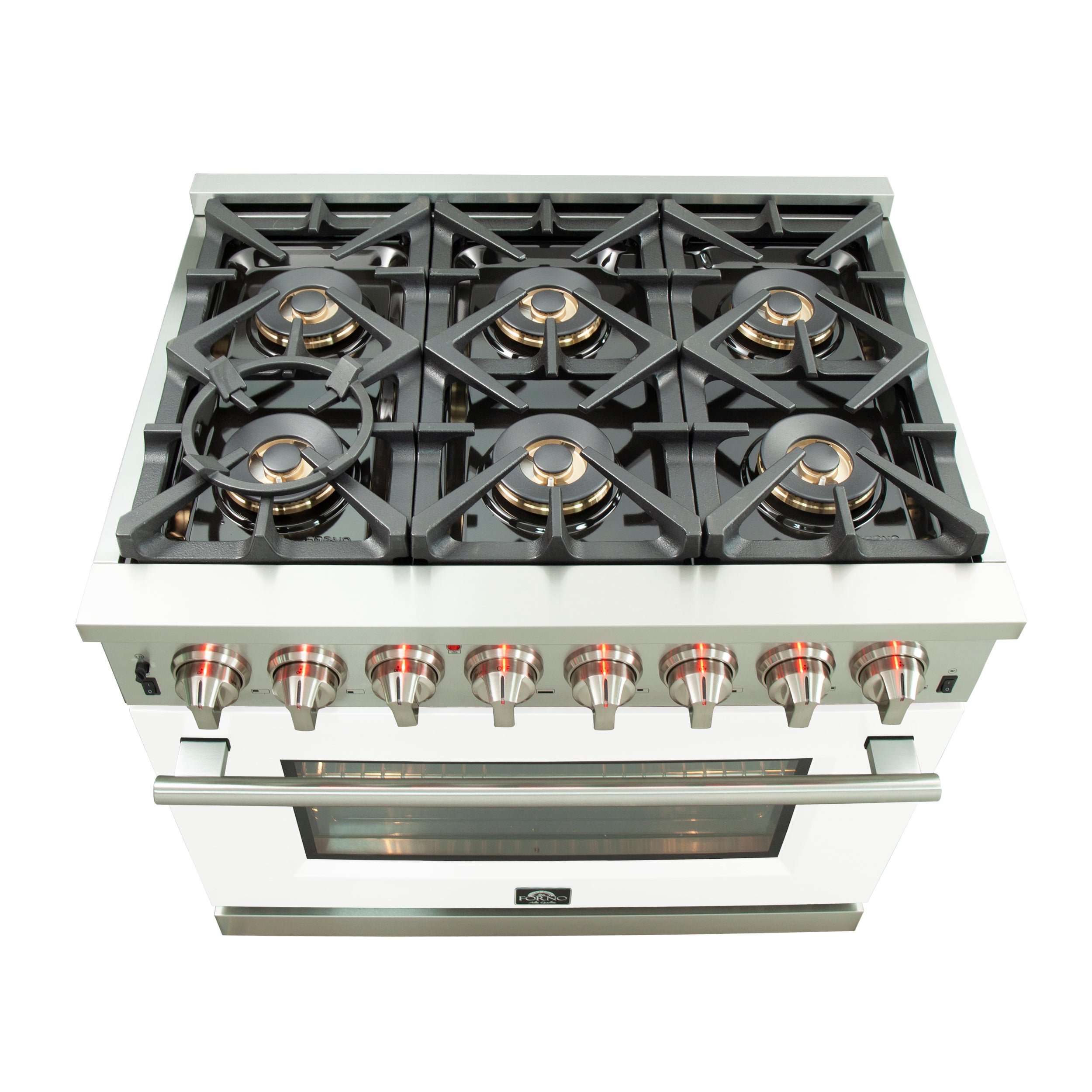 Forno Capriasca 36-Inch Freestanding Dual Fuel Range, 6 Burners, True Convection Oven, White Door