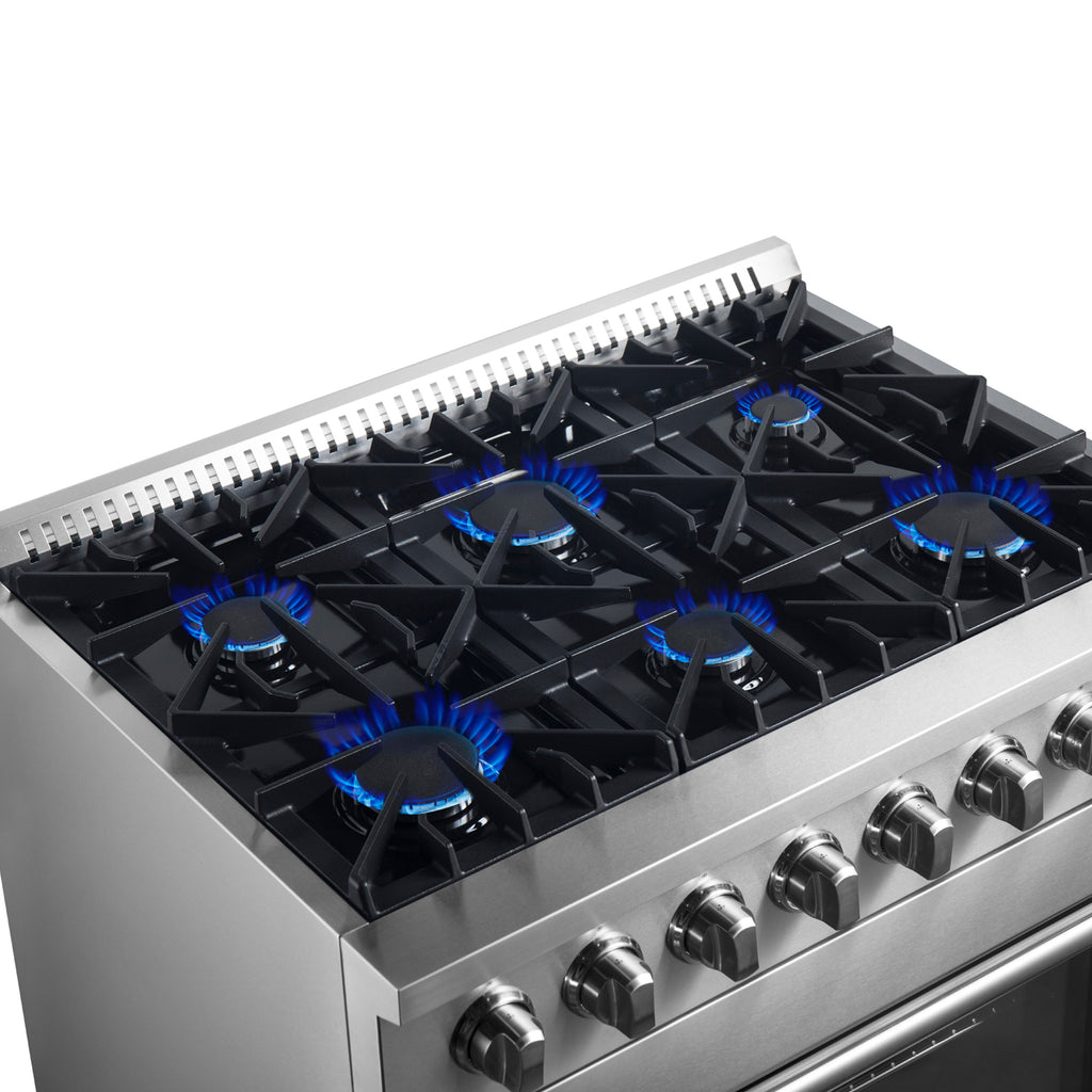 Forno Marco 36-Inch Dual Fuel Range, Stainless Steel, 6 Burners, 67,000 BTU, True Convection Oven, Energy Efficient