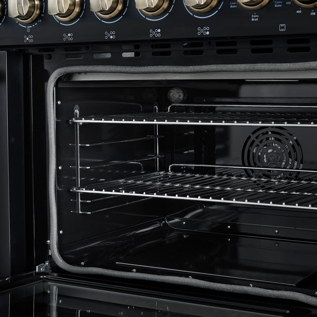 Forno Paolo 48 Inch Freestanding Electric Range in Black with Antique Brass, 6.7 cu.ft, True Convection Oven, Energy Efficient