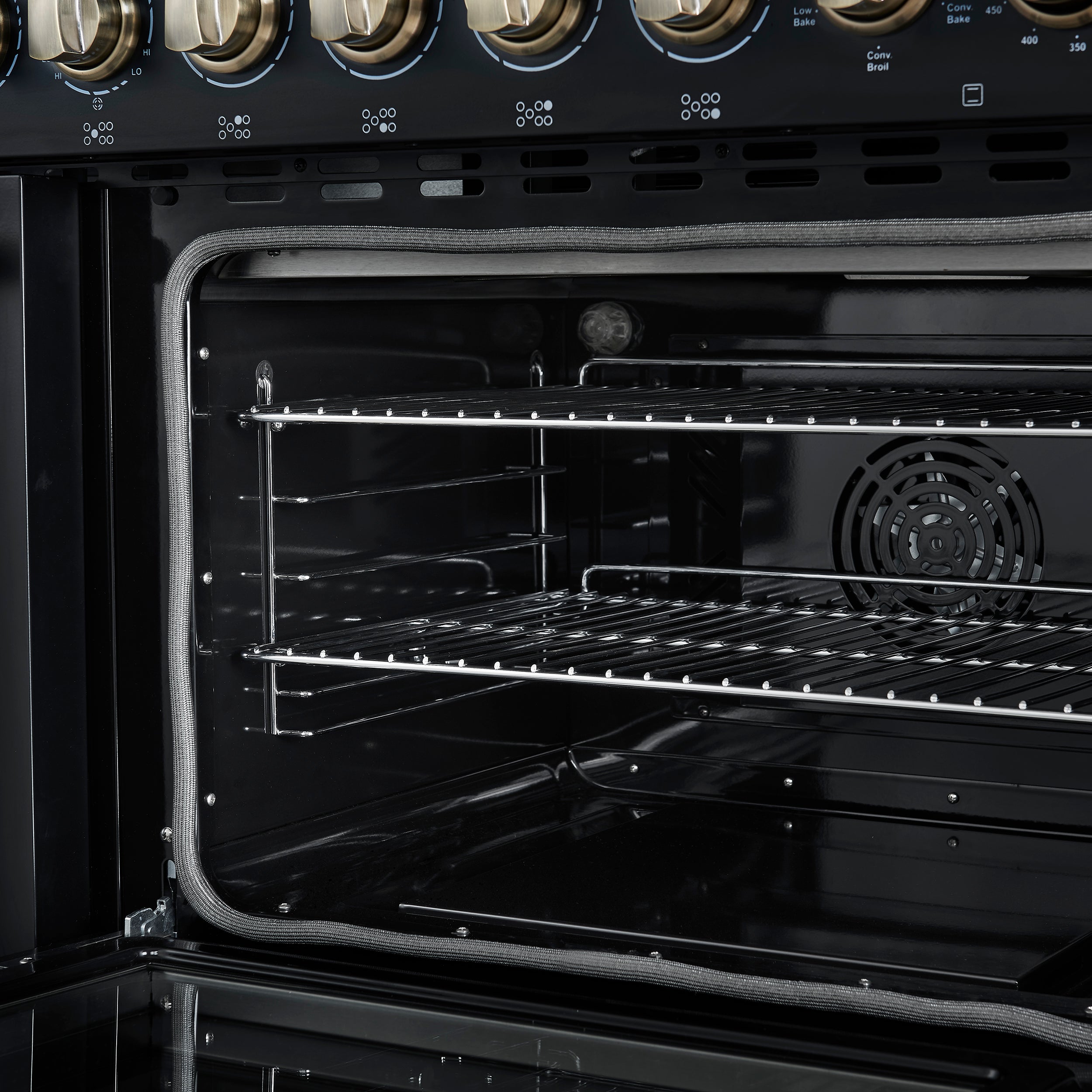 Forno Paolo 48 Inch Freestanding Electric Range in Black with Antique Brass, 6.7 cu.ft, True Convection Oven, Energy Efficient