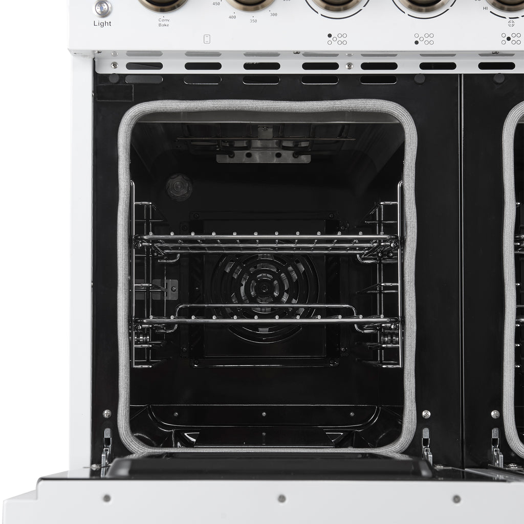 Forno Paolo 48 Inch Freestanding Electric Range in White with Antique Brass, 6.7 cu.ft, True Convection Oven, Energy Efficient