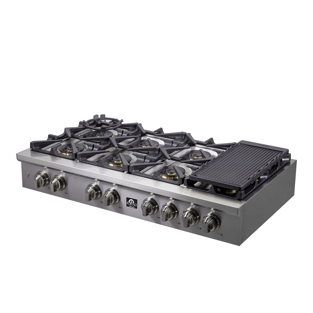 Forno Spezia Alta Qualita 48-Inch Pro-Style Gas Rangetop, Stainless Steel, 8 Sealed Burners, Continuous Cast Iron Grates, High Heat Output