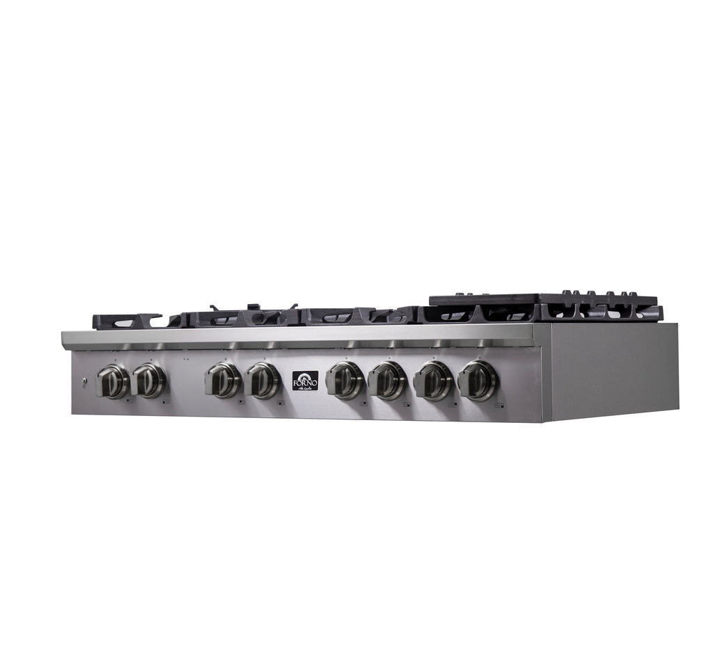 Forno Spezia Alta Qualita 48-Inch Pro-Style Gas Rangetop, Stainless Steel, 8 Sealed Burners, Continuous Cast Iron Grates, High Heat Output