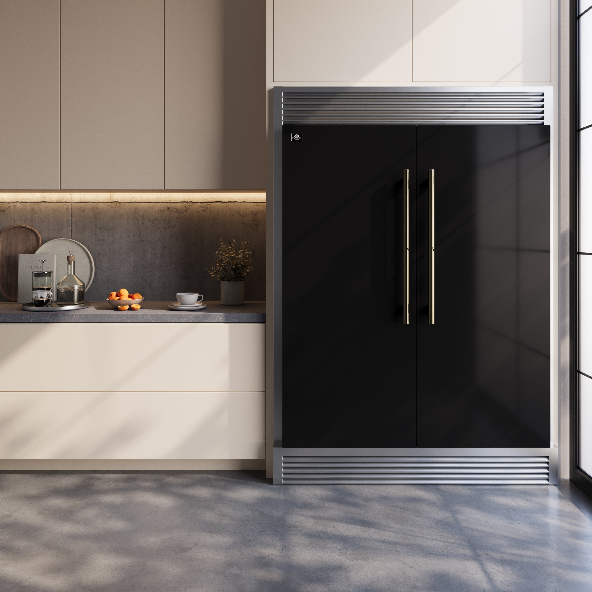 Forno Maderno 2-28-Inch Wide Convertible Refrigerator/Freezer in Black, Decorative Trim Grill, 27.2 cu.ft, 84-Inch High, ENERGY STAR Certified
