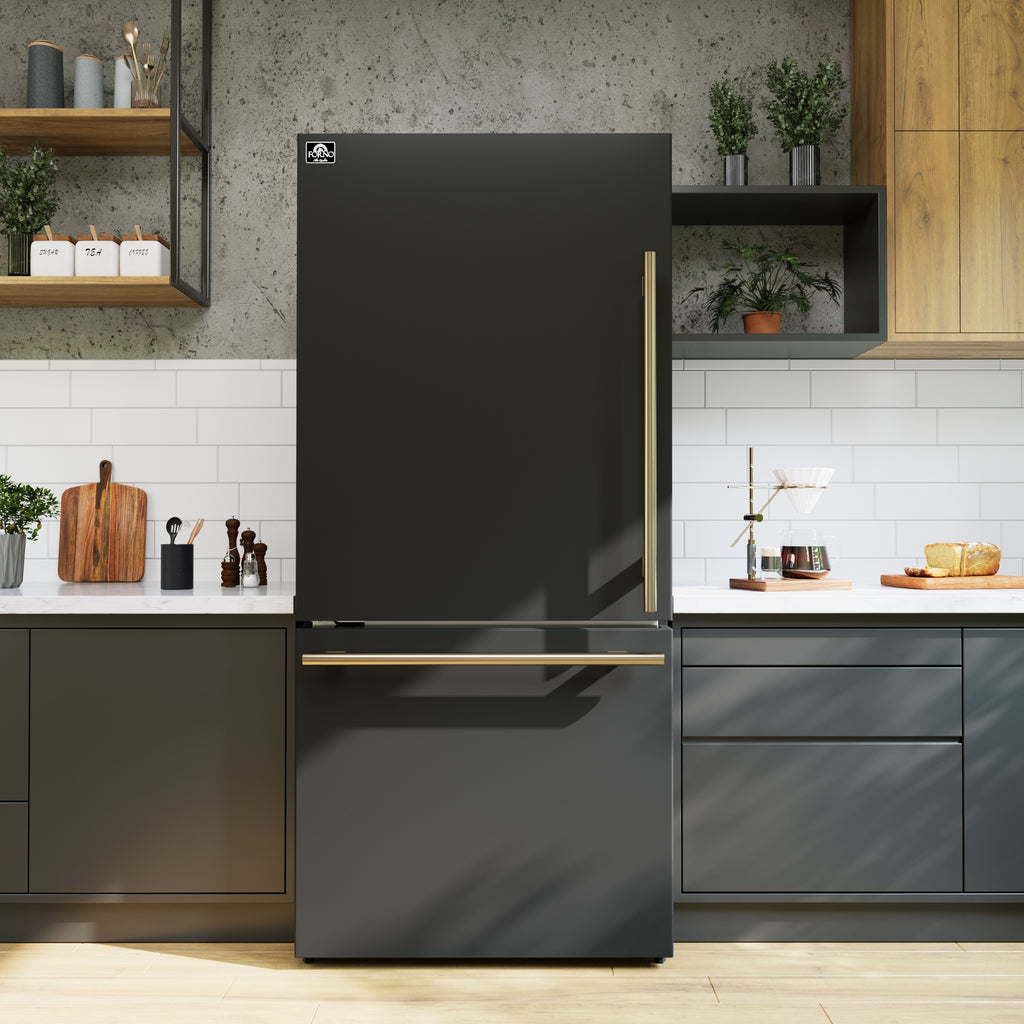 Forno Milano Espresso 31-Inch Black Bottom Freezer Refrigerator, 17.2 Cu. Ft., Energy-Efficient, No Frost, Built-In Ice Maker