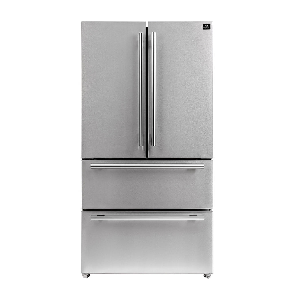 FORNO Premium 3-Piece Kitchen Bundle - Galiano 36" Dual Fuel Range, 36" French Door Refrigerator, 24" Built-In Dishwasher - FBDL-004-02CAUS