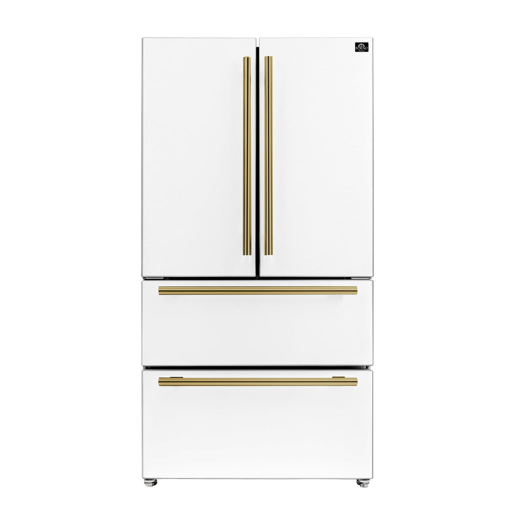 FORNO Premium 2 Pieces Kitchen Bundle - Leonardo Espresso 30-Inch White Electric Range, Moena Espresso 36-Inch White French Door Refrigerator