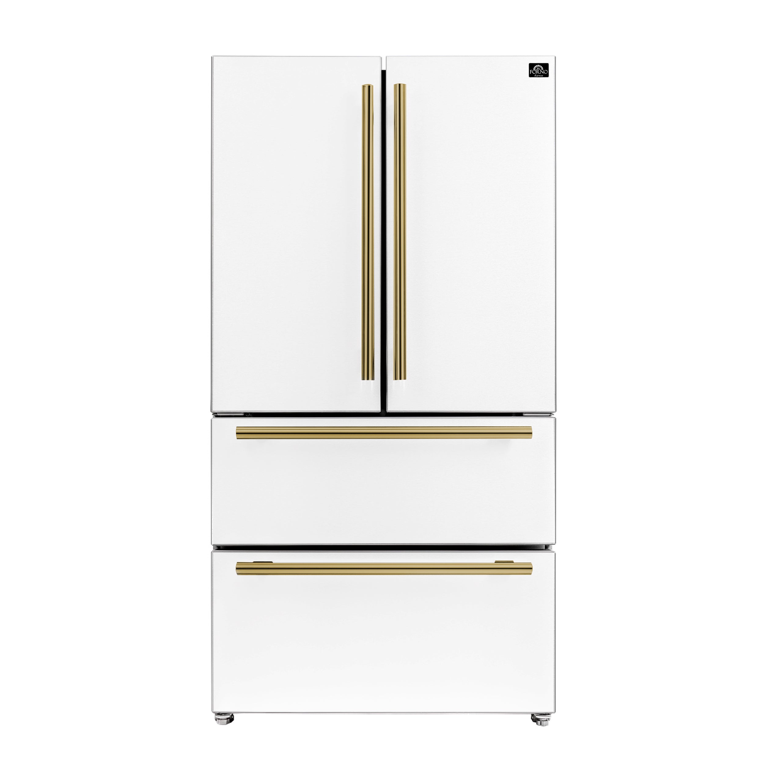 FORNO Premium 2 Pieces Kitchen Bundle - Leonardo Espresso 30-Inch White Electric Range, Moena Espresso 36-Inch White French Door Refrigerator