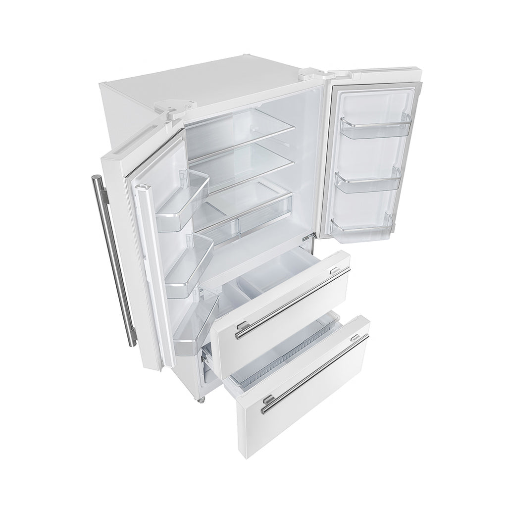 FORNO Premium 2 Pieces Kitchen Bundle - Leonardo Espresso 30-Inch White Electric Range, Moena Espresso 36-Inch White French Door Refrigerator