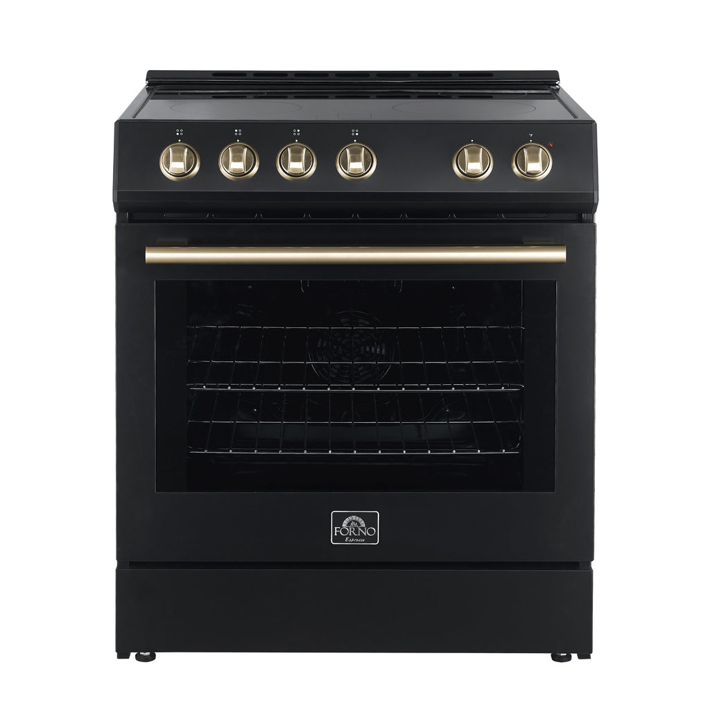 FORNO Premium 2-Piece Kitchen Bundle - Leonardo Espresso 30" Black Range, 31" Black Bottom Freezer Refrigerator - FBDL-003-02US