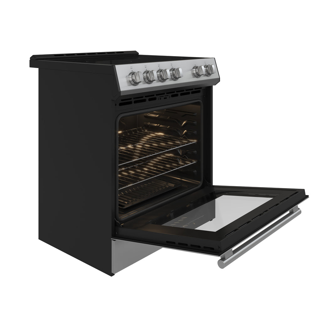 FORNO Premium 2 Pieces Kitchen Bundle - Leonardo Espresso 30-Inch White Electric Range, Moena Espresso 36-Inch White French Door Refrigerator