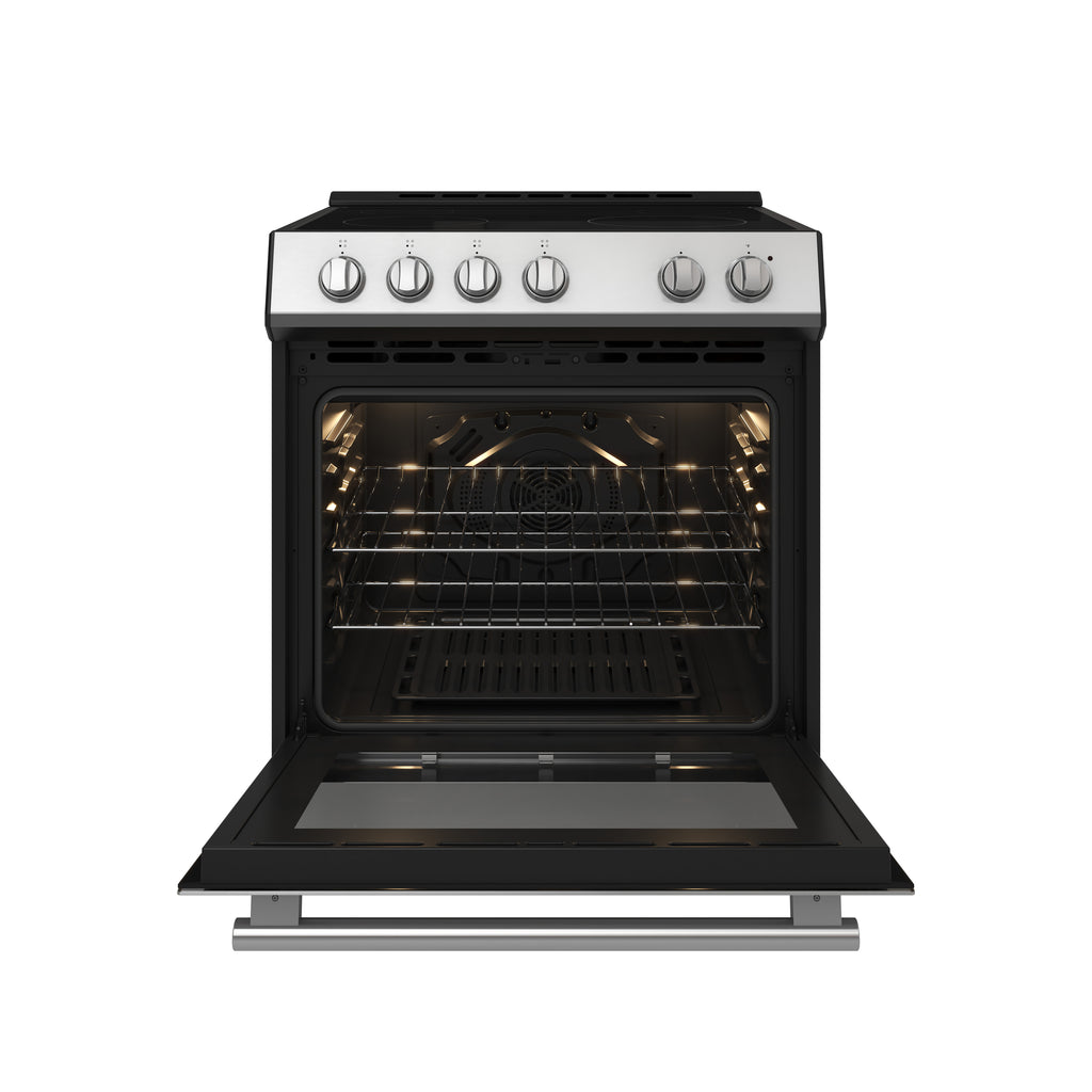 FORNO Premium 2 Pieces Kitchen Bundle - Leonardo Espresso 30-Inch White Electric Range, Moena Espresso 36-Inch White French Door Refrigerator