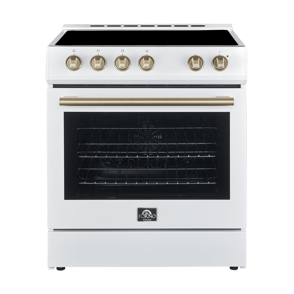 Forno 2-Piece Appliance Package - 30-Inch Electric Range and 30-Inch Refrigerator in White with Stainless Steel Handle (FBDL-003-11US)
