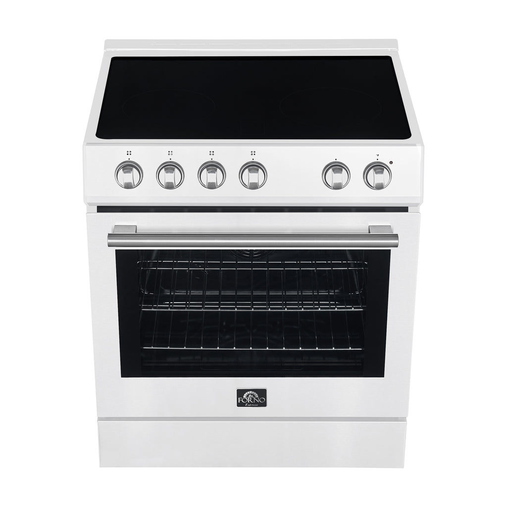 Forno 2-Piece Appliance Package - 30-Inch Electric Range and 30-Inch Refrigerator in White with Stainless Steel Handle (FBDL-003-11US)