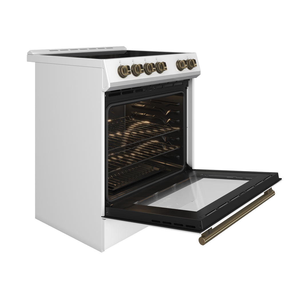 Forno 2-Piece Appliance Package - 30-Inch Electric Range and 30-Inch Refrigerator in White with Stainless Steel Handle (FBDL-003-11US)