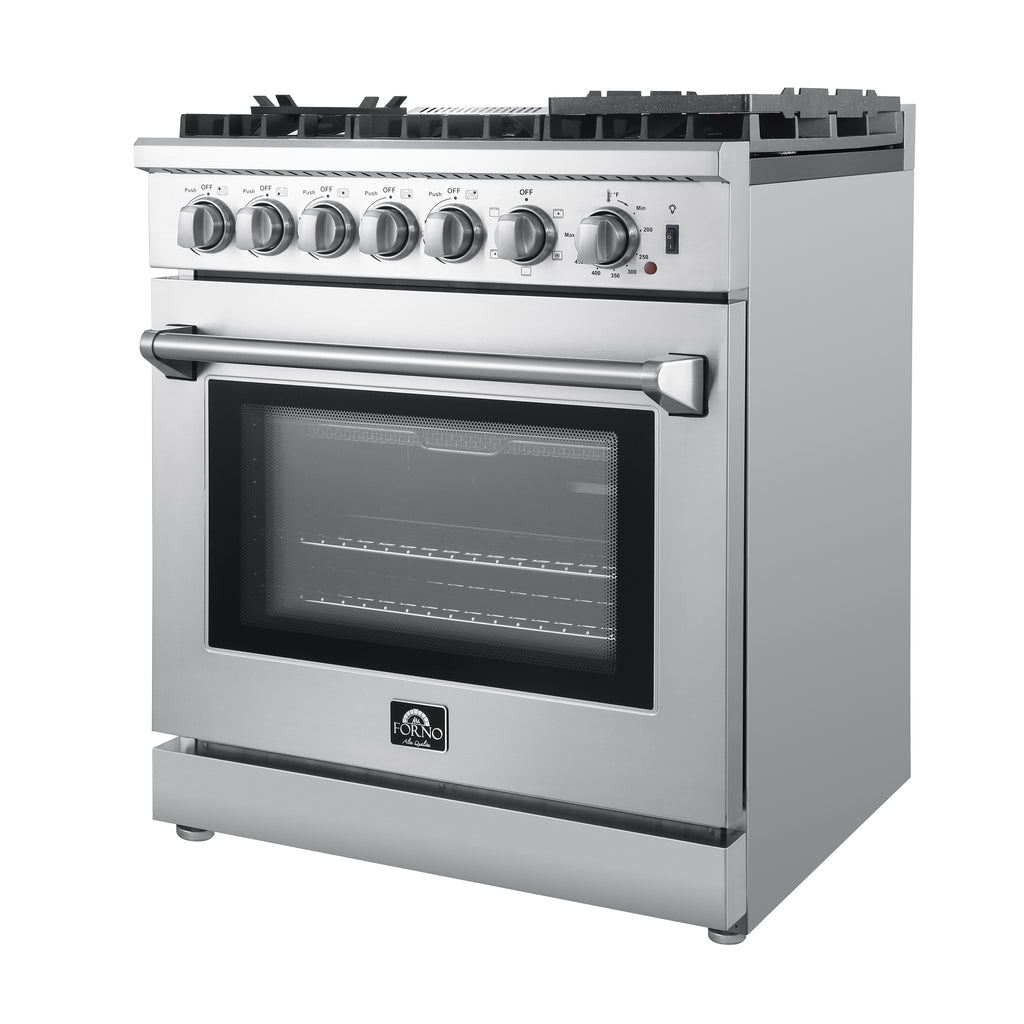 Forno Lazio 30-Inch Freestanding Dual Fuel Range, 5 Burners, True Convection Oven