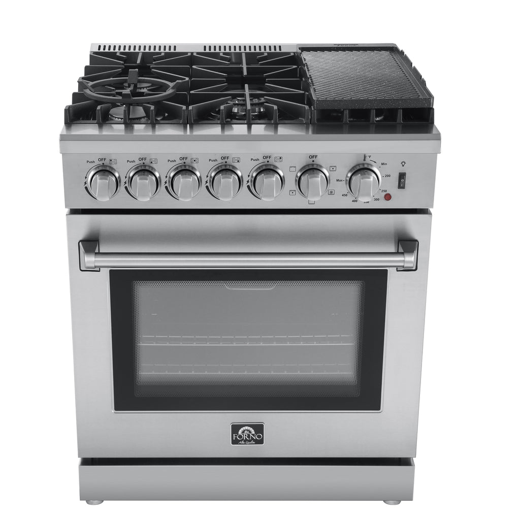 Forno Lazio 30-Inch Freestanding Dual Fuel Range, 5 Burners, True Convection Oven