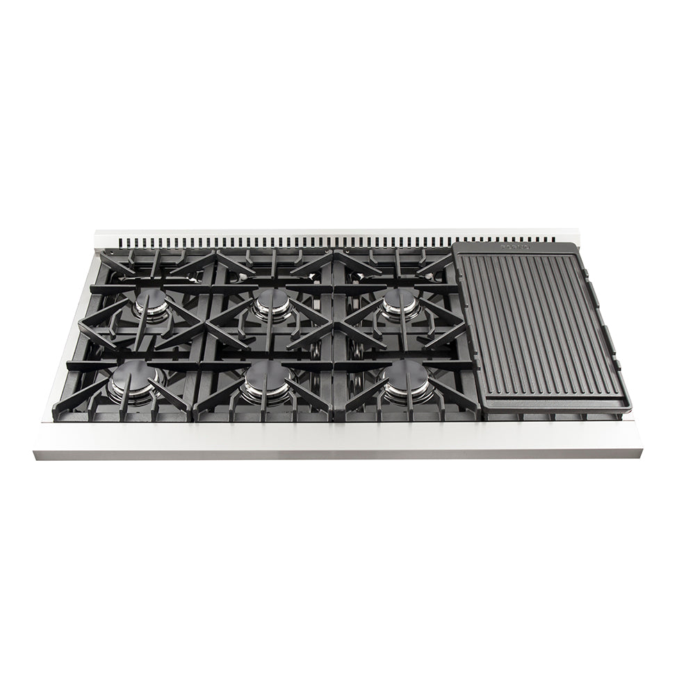 Forno Galiano 48-Inch Freestanding Gas Range, Stainless Steel, 8 Burners, 107,000 BTU, Griddle, Double Ovens, Energy Efficient