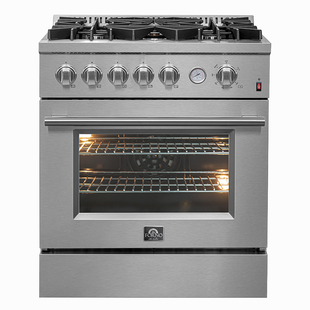 FORNO Premium 2-Piece Kitchen Bundle -Giovanni 30-inch Gas Range Stainless Steel, Forno Gallipoli 30" French Door Refrigerator with Bottom Freezer 17.5 cu. ft Capacity - FBDL-020-01CAUS