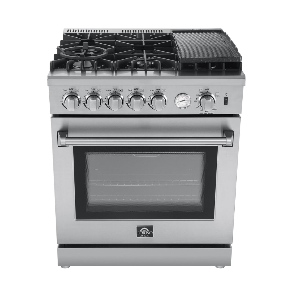 Forno Lazio 30-Inch Freestanding Gas Range, 4 Burners, Convection Oven, Energy Efficient