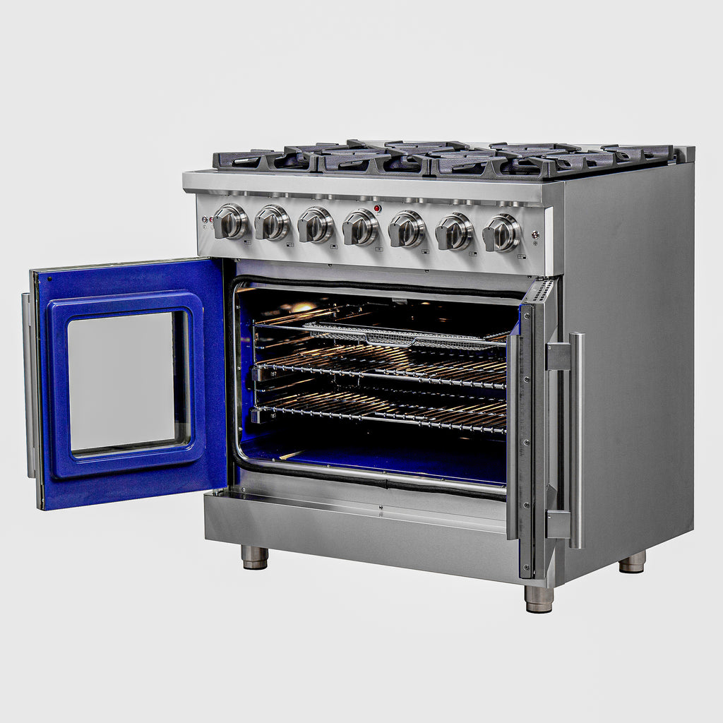 Forno Massimo 36-Inch Freestanding French Door Gas Range, 6 Burners, Convection Oven, Energy Efficient