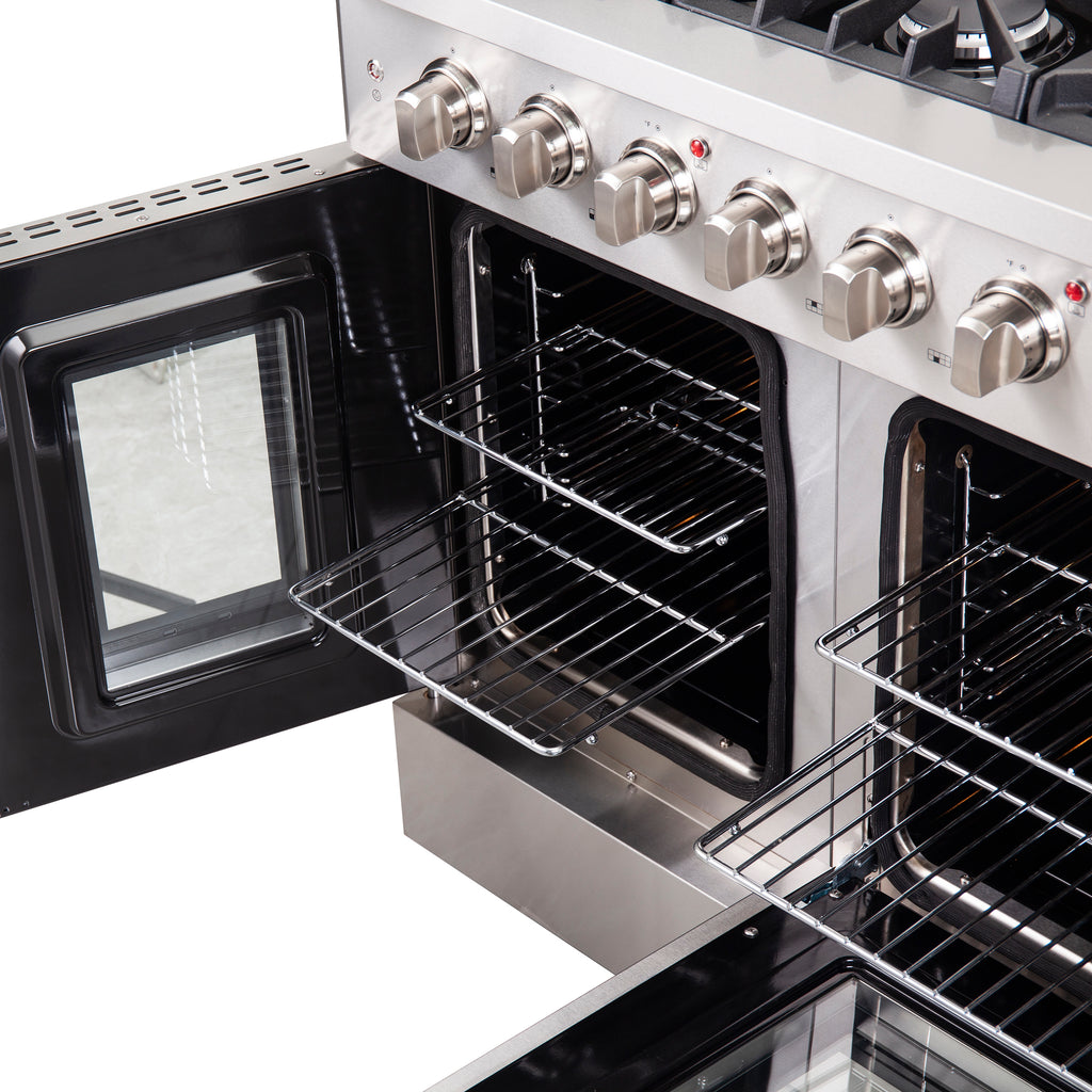 Forno Galiano 48-Inch Freestanding French Door Gas Range, 8 Burners, Griddle, Convection Oven, Energy Efficient