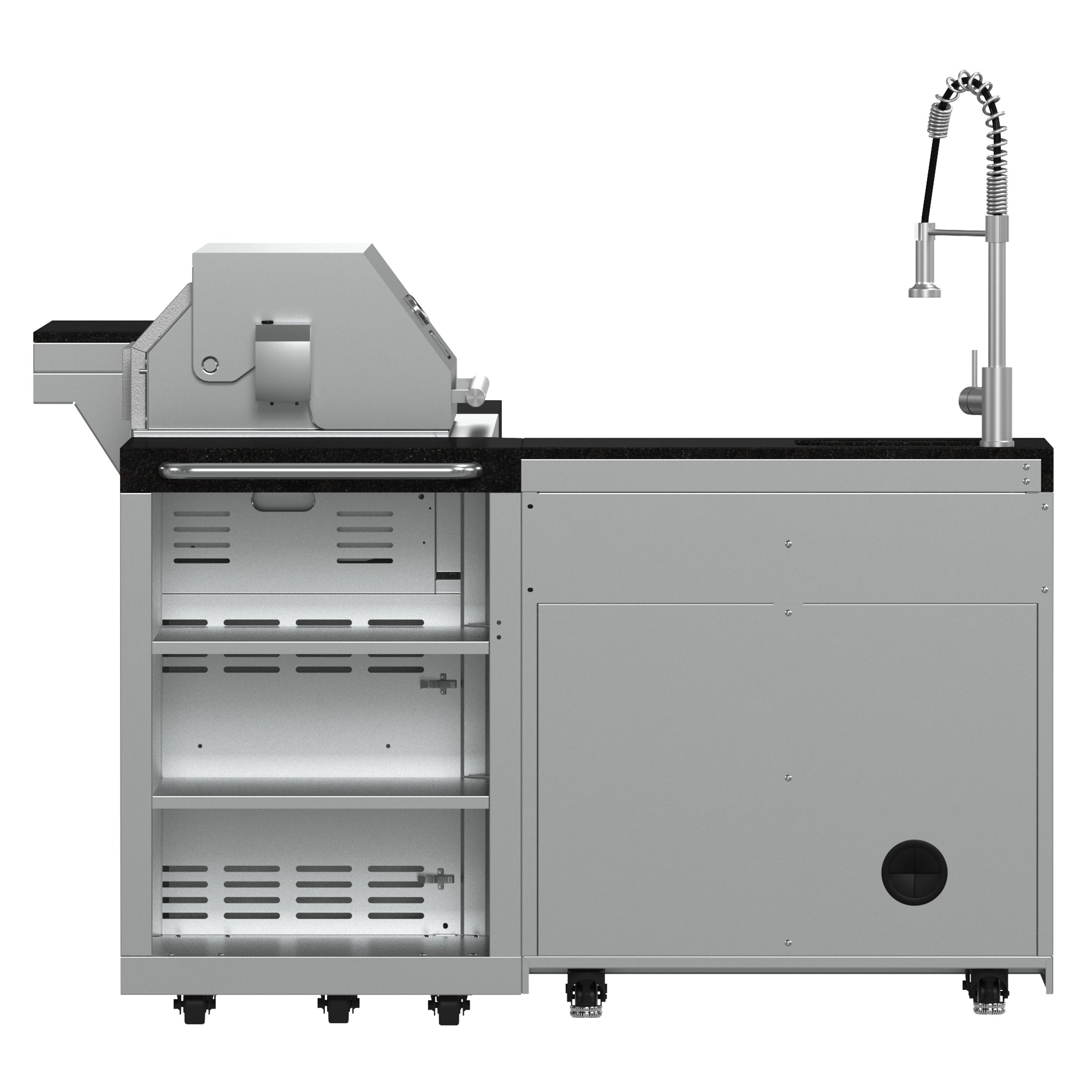FORNO Bulnes 40-Inch BBQ, 95,000 BTU, 5 Burners, Sear & Rotisserie Infrared with Side Burner, Stainless Steel Outdoor Kitchen with 1.8 cu.ft. Beverage Center & Black Granite Countertops