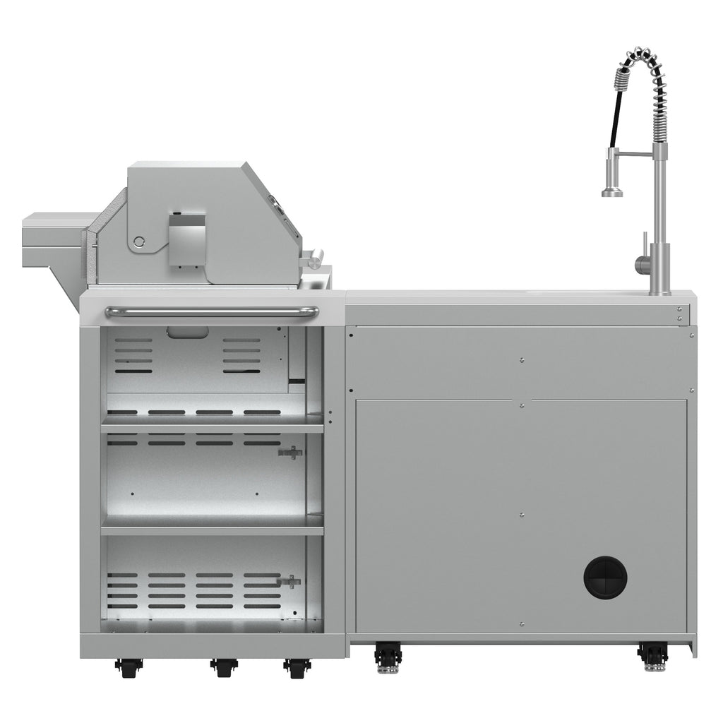 FORNO Bulnes 40-Inch BBQ, 95,000 BTU, 5 Burners, Sear & Rotisserie Infrared with Side Burner, Stainless Steel Outdoor Kitchen with 1.8 cu.ft. Beverage Center & White Sintered Stone Countertops
