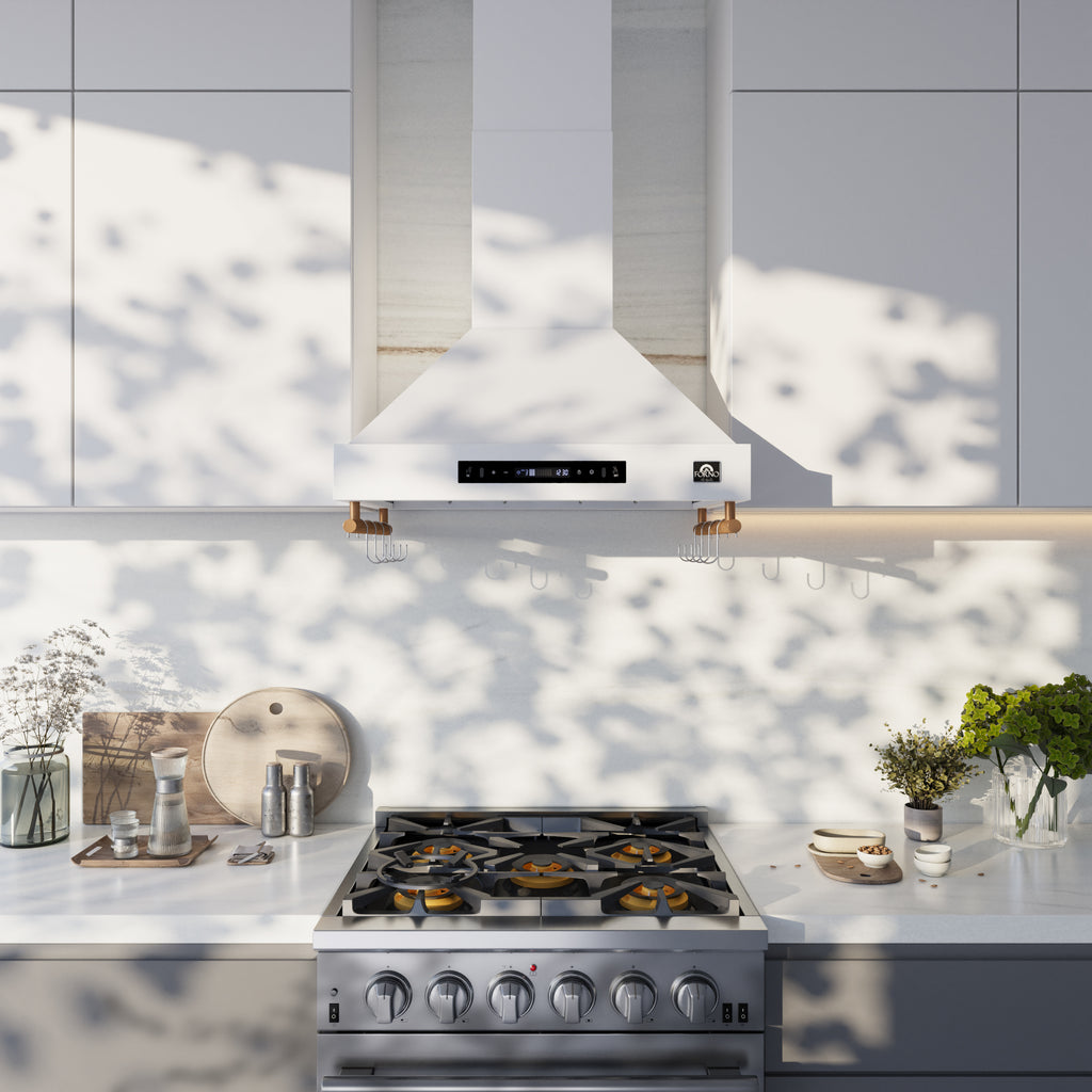 Forno Venezia 30 Inch Wall-Mounted Range Hood in White with Touch Controls and Baffle Filters