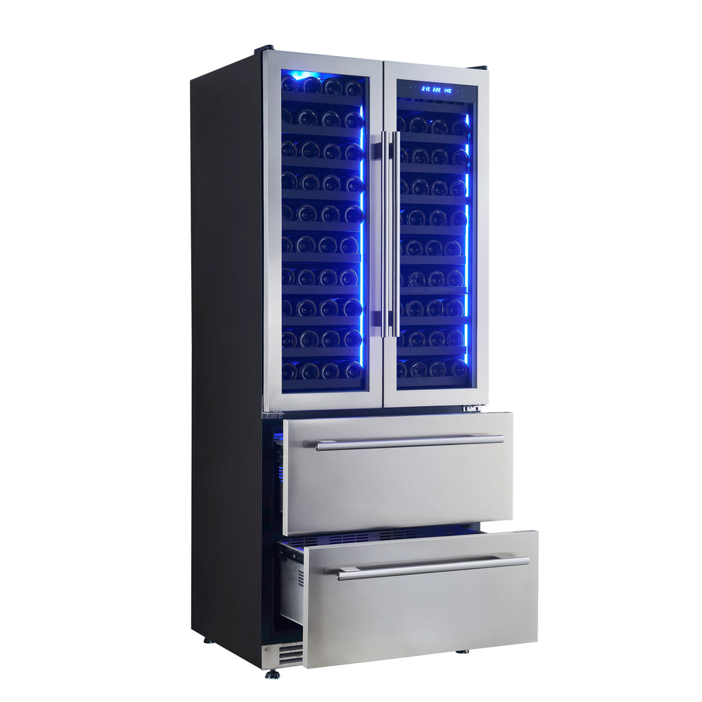 Forno Campania 32-Inch Wine Cooler, Stainless Steel, Dual Wine Zones, Two Beverage Drawers, 17.7 cu.ft