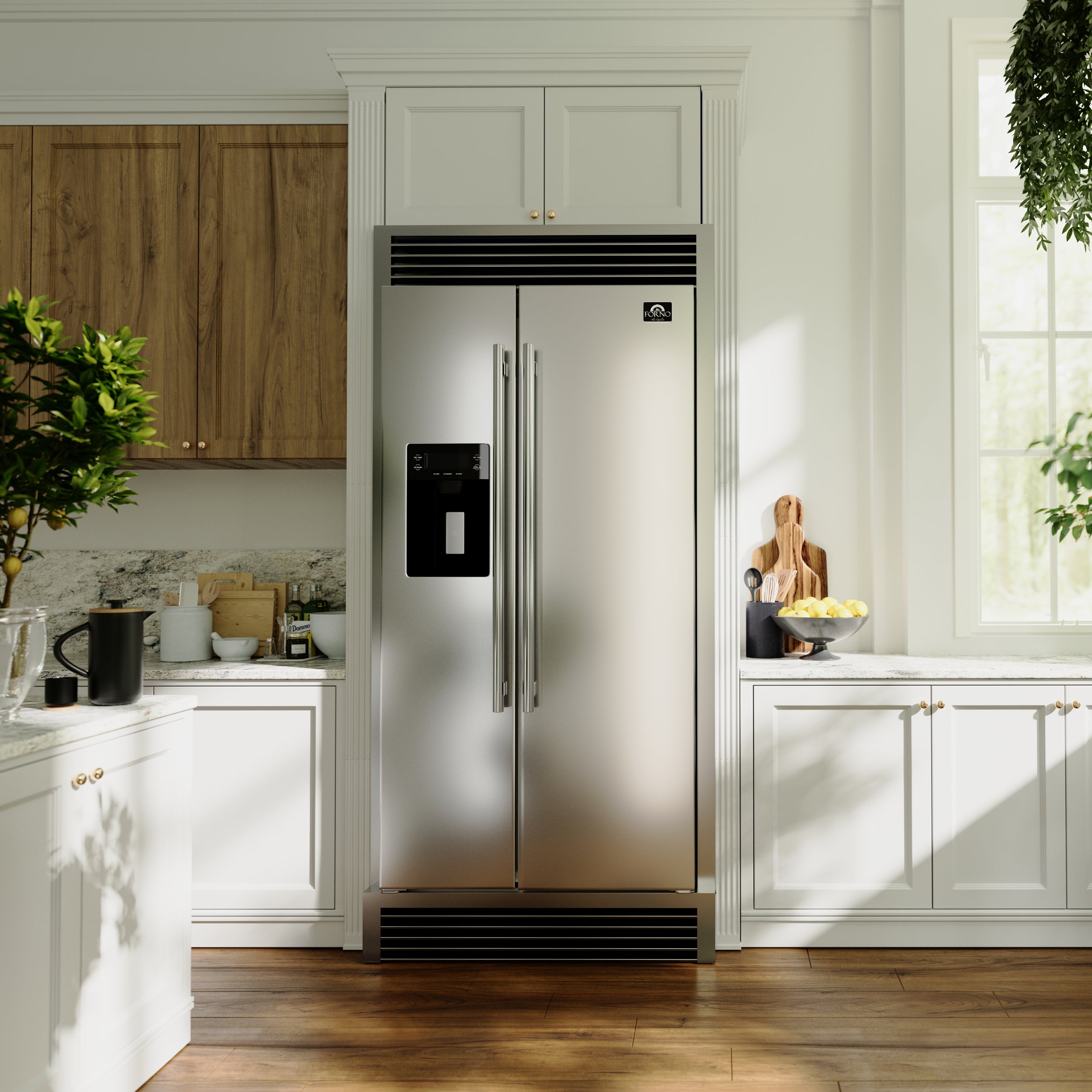 Forno Salerno 40-Inch Built-In Stainless Steel Refrigerator, 20 cu.ft, Decorative Grill, ENERGY STAR Certified