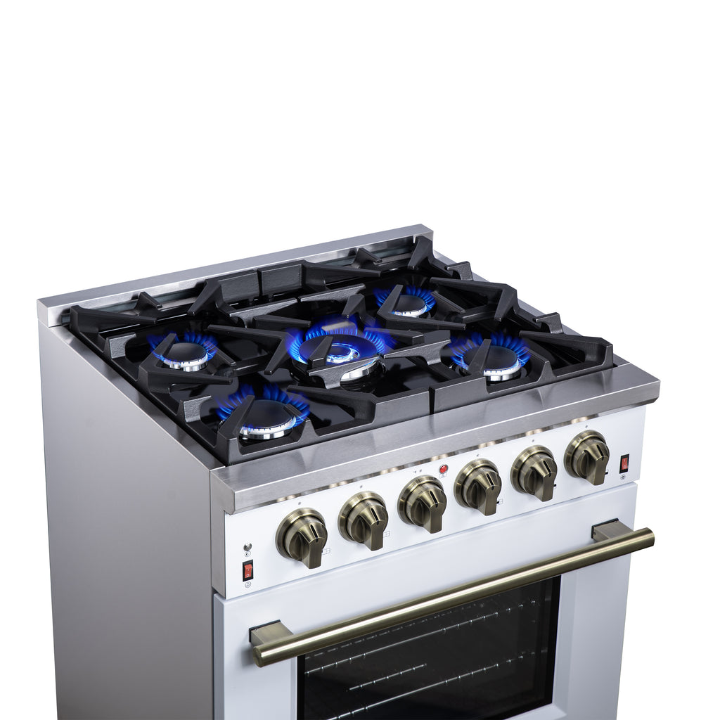 Forno Massimo 30-Inch White Freestanding Gas Range, 5 Burners, True Convection Oven