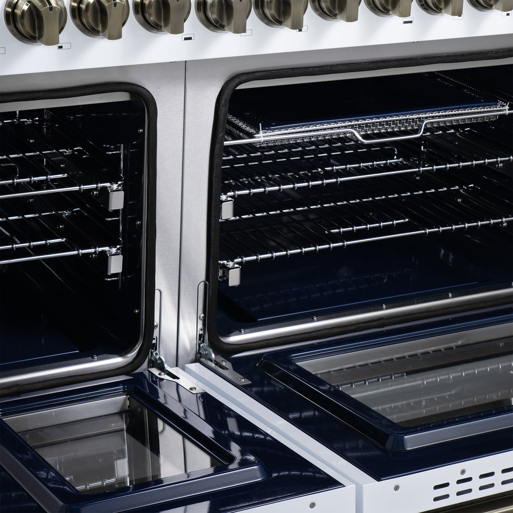 Forno Massimo 48-Inch White Freestanding Gas Range, 8 Burners, True Convection Oven