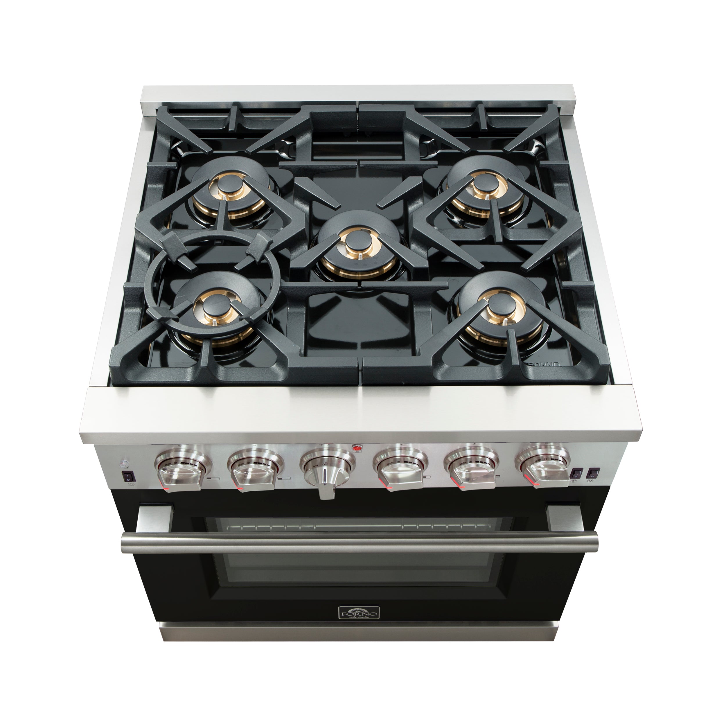 Forno Capriasca 30-Inch Freestanding Gas Range, 4 Burners, True Convection Oven, Black Door