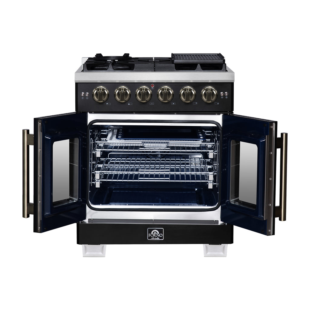 Forno Capriasca 30-Inch Freestanding French Door Gas Range, 4 Burners, Convection Oven, Energy Efficient