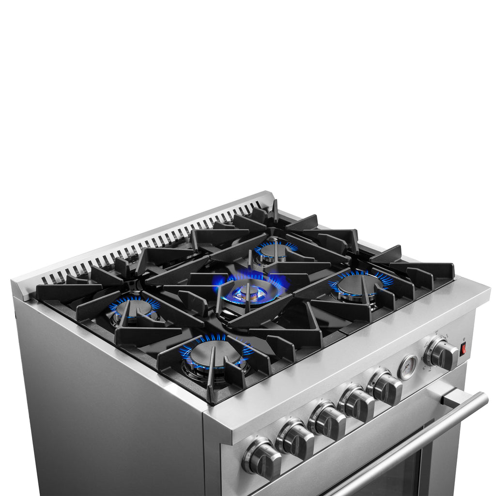 FORNO Giovanni 30-inch Gas Range Stainless Steel, 5 Burners 67,000 BTU, 4.32 cu.ft. Convection Oven