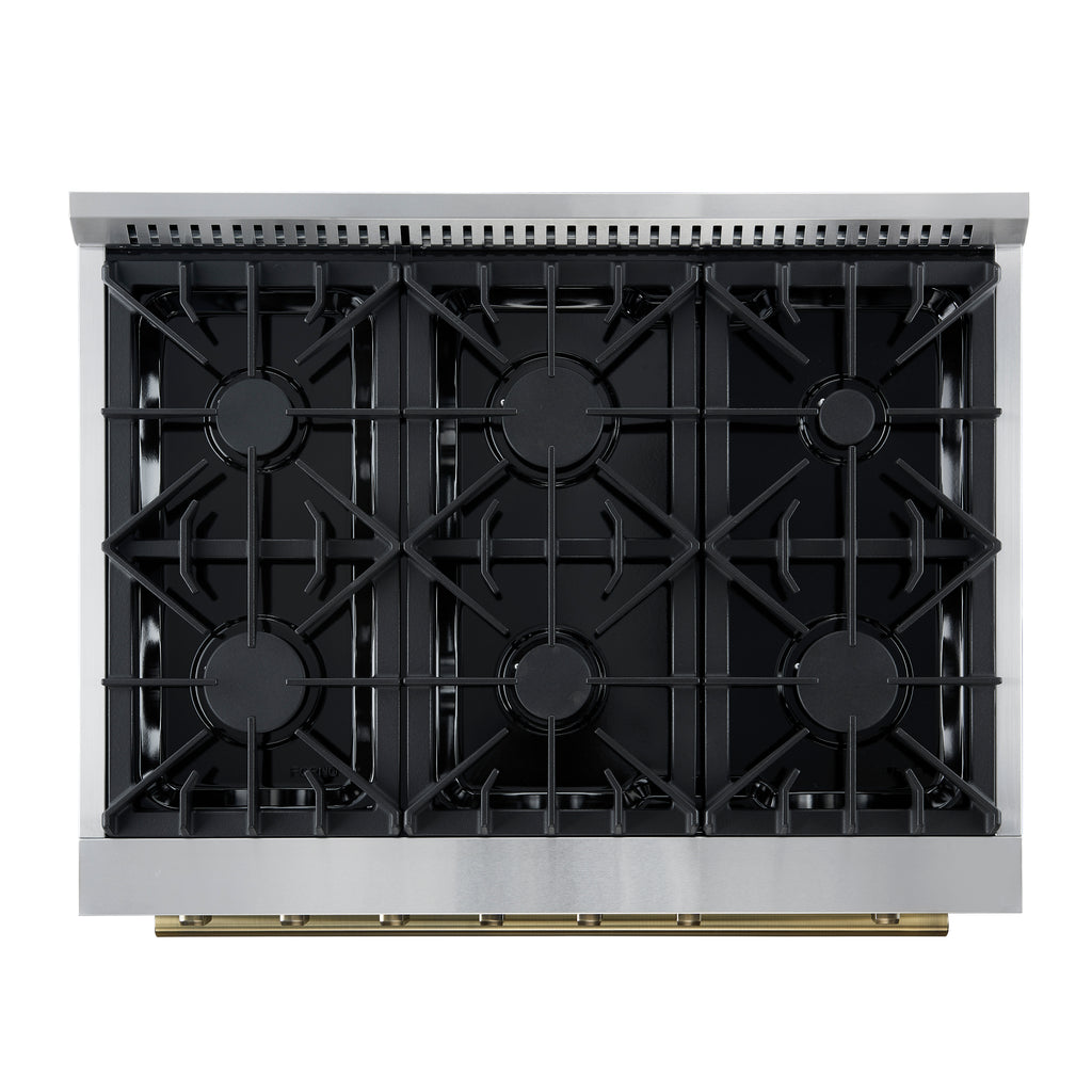 Marco 36-Inch Gas Range White & Antique Brass Design, 6 Burners 67,000 BTU, 5.36 cu.ft. Convection Oven