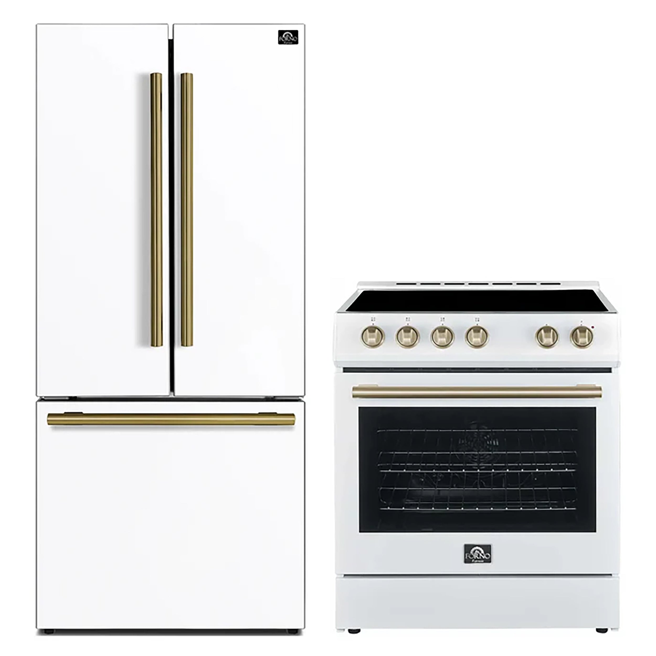 Forno 2-Piece Appliance Package - 30-Inch Electric Range and 30-Inch Refrigerator in White with Stainless Steel Handle (FBDL-003-11US)