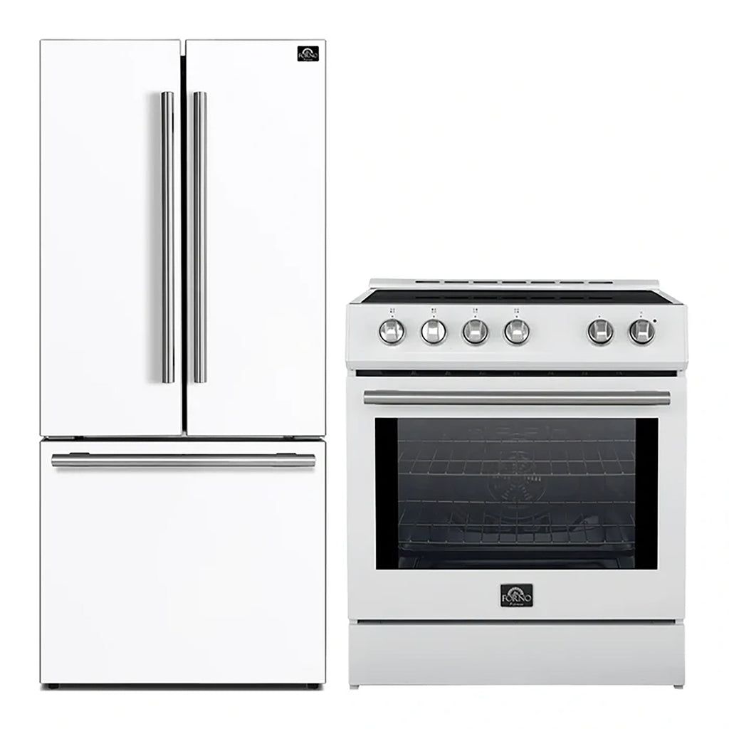 FORNO Premium 2 Pieces Kitchen Bundle - Forno Leonardo Espresso 30-Inch Slide-In White Induction Range,  Forno Gallipoli Espresso 30-Inch White French Door Refrigerator - FBDL-014-10CAUS