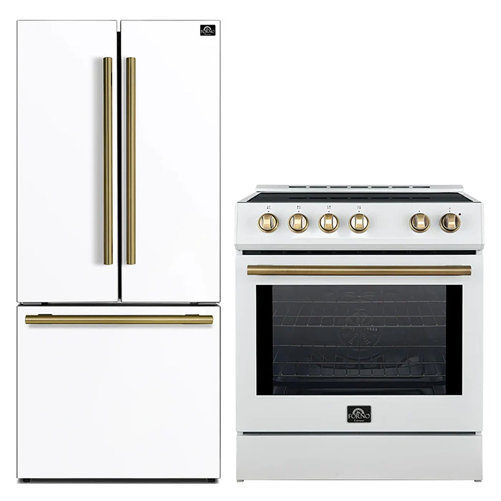 FORNO Premium 2 Pieces Kitchen Bundle - Forno Leonardo Espresso 30-Inch Slide-In White Induction Range,  Forno Gallipoli Espresso 30-Inch White French Door Refrigerator - FBDL-014-10CAUS