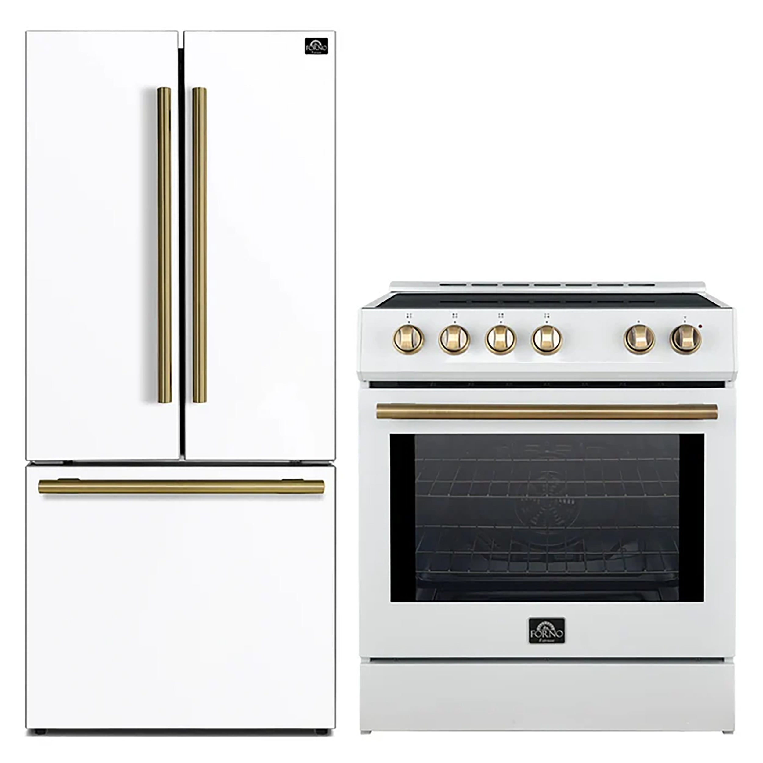 FORNO Premium 2 Pieces Kitchen Bundle - Forno Leonardo Espresso 30-Inch Slide-In White Induction Range,  Forno Gallipoli Espresso 30-Inch White French Door Refrigerator - FBDL-014-10CAUS